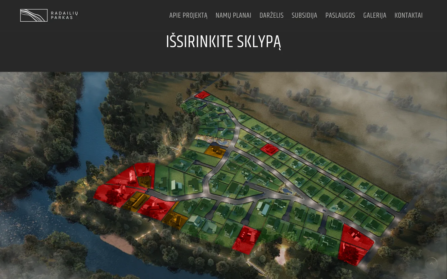 Radailių parkas: sklypų žemėlapis pradžios puslapyje